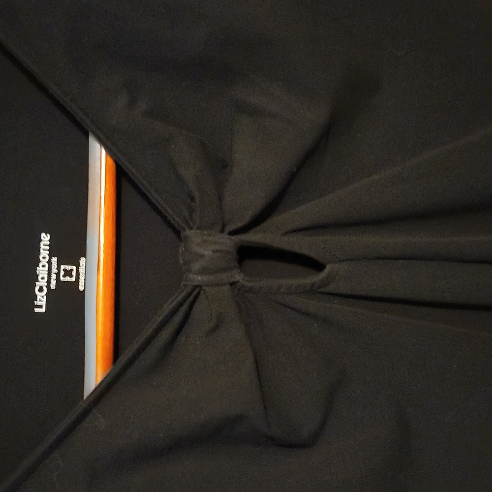 Liz Claiborne Black Bow Detail Top Sleeveless 95% Cotton 5 % Spsndex
